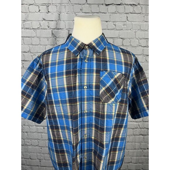 The North Face Men XXL Short Sleeve Shirt Nylon, Polyester Seersucker Blue Plaid - Picture 5 of 10